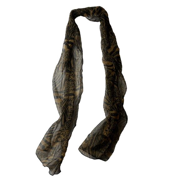 Unbranded Animal Print Sheer Brown Black Scarf Rectangle Career Lightweight - Picture 1 of 4